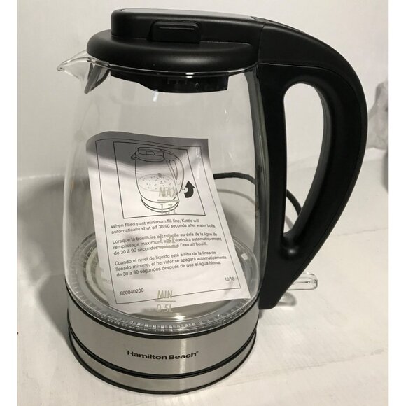 Hamilton Beach Electric Glass Kettle With Soft Blue Illumination 1.7L 40864C - Picture 5 of 11